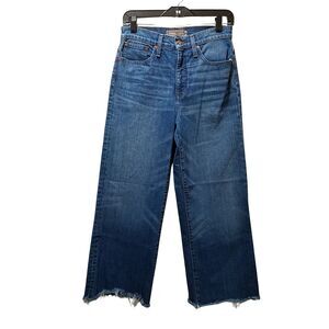 J. Crew Point Sur Wide Leg Crop Jeans Women's 26 Blue Raw Hem Stretch